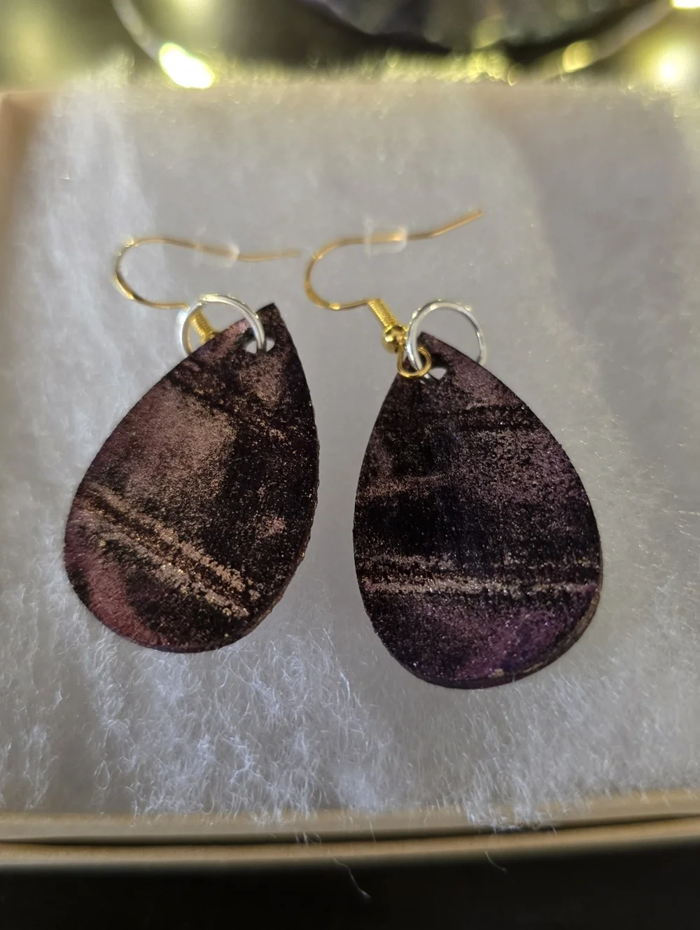 HANDCRAFTED Wood Dangle Earrings HANDPAINTED Delicate Piercing ARTISAN Jewelry